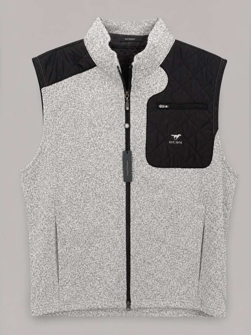 Turtleson Men's Gray Fleece Vest with Black Quilted Chest Pocket